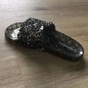 Beaded Open Toe Mule Jelly Sandal Black